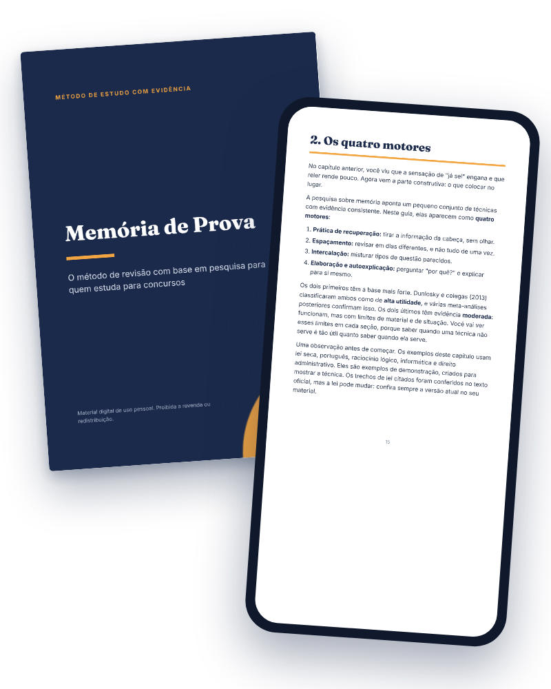 Capa e páginas internas do guia Memória de Prova em PDF